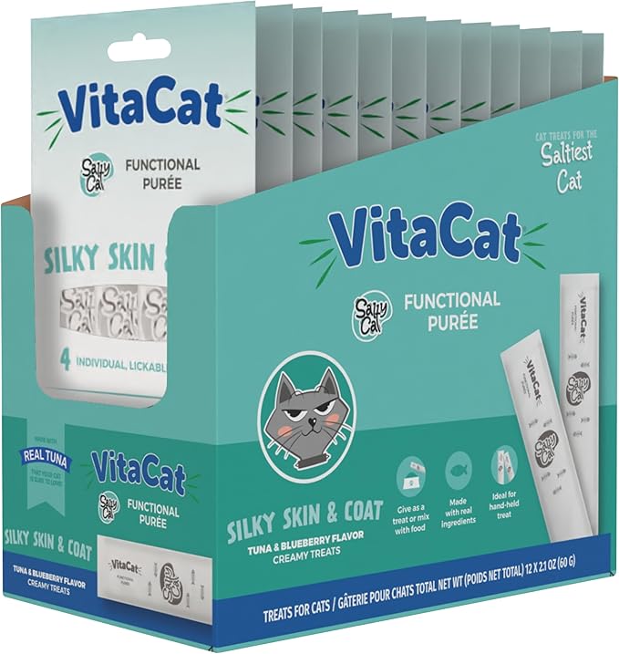 Salty Cat VitaCat Silky Skin & Coat Natural Tuna & Blueberry Functional Tube Treats for Cats (12 Pack)