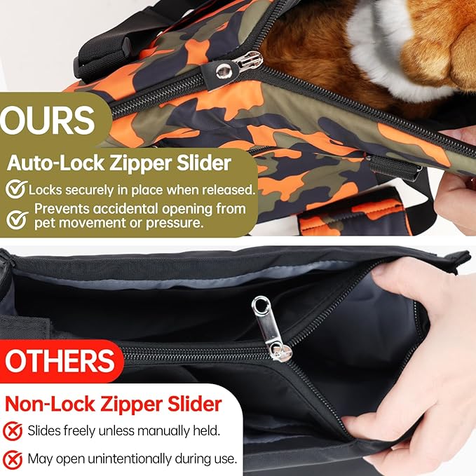 Premium 10mm Padded Dog Purse Carrier for Large Dog, Pet Tote Bag Shoulder Carrying Purse for Dog/Cat Below 7kg/15.5lbs - Camouflage Orange