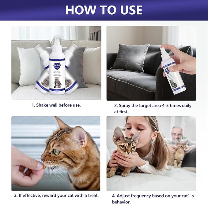 Cat Deterrent Spray, Bitter Formula Cat Repellent for Indoor & Outdoor, Natural Plant Extracts, Anti-Scratch Aid for Furniture, Sofa, Rugs, Curtains