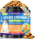 L-Lysine Chews for Cats 500 Chews, Immune & Respiratory Support Crunchy Shell with Krill Core, with Colostrum & Omega-3s for Sneezing and Runny Nose, Chicken Flavor, for All Ages & Breeds Cats