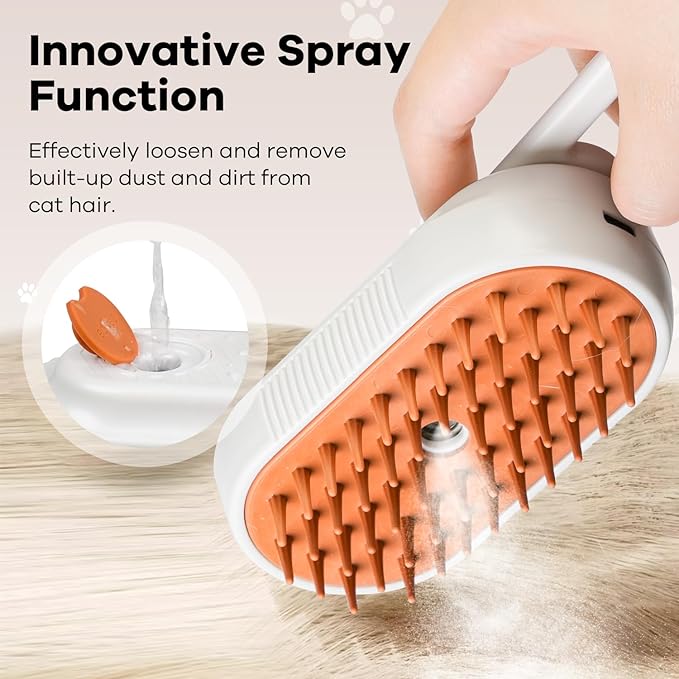 Cat Steam Brush for Shedding, 4 in 1 Brushs with Foldable Handle, Steam Brushs for Cats, Spritz Defur Comb for Cats, Water Brush for Cat, Pet Spray Hair Removal Comb