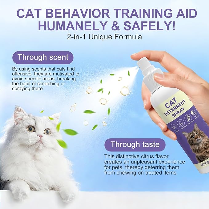 Cat Deterrent Spray, Cat Repellent Indoor and Outdoor, Citrus Spray for Cats, Cat Deterrent for Furniture Protection, Pee Spraying, Excessive Chewing & Scratching Everywhere, 5.07 Fl Oz