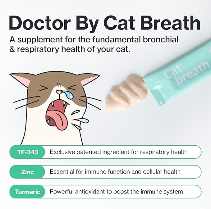 Doctor By Cat Breath Bronchial Supplements Cat Sneezing Treatment Asthma Cold Cough Nose Relief Respiratory&Immune Support with TF-343-30 lickable Formula Individually Packaged, Chicken (1 Pack)