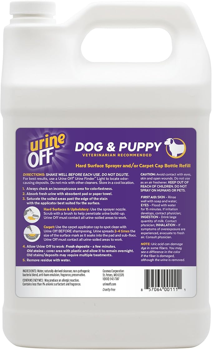 Urine OFF Puppy & Dog Odor & Stain Remover| Fresh Scent Carpet Cleaner Spray | Bio Enzymatic Stain & Urine Odor Eliminator | Pet Safe Cleaner | 1 gal.