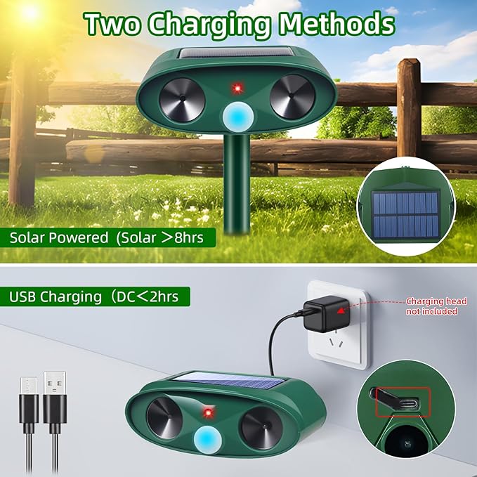 2026 Upgraded Solar Ultrasonic Animal Repellent Outdoor Deer Repellent Devices Motion Detection for Raccoon Squirrel Rabbit Dog Cat Deterrent Keep Chipmunk Rodent Away from Yard Lawn,4Pack