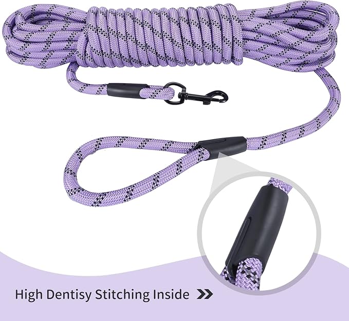 Long Dog Leash for Training 15Ft-Reflective Nylon Rope with Swivel Hook-Recall Agility Lead for Large Small Medium Dogs Outside Walking Hiking-Purple