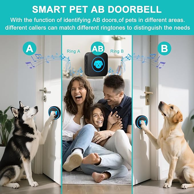 Dog Doorbell to Go Outside, Smart Wireless Doggie Doorbell for Potty Training,1000 Feet Long Range with IP65 Waterproof Super-Light Touch Button, 60 Melodies & Adjustable Volume (2 Button)