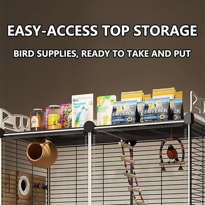 Large Parrot Cage with Acrylic Doors, 4 Casters, Perch & Feeder, Detachable Drawer, Ideal for Cockatiels, Budgies, Conures, Indoor/Outdoor Use – Spacious White Birdcage (Black, 72 * 36 * 106cm)