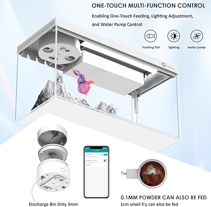 Smart Fish Tank Aquarium Kit with APP Control and Auto Feeder -1.5 Gal Fish Tank Multi-Layer Filtration System Silent Pump & UHD Glass -16 Million DIY Colors Includes Mini Magnetic Scrubber Scraper