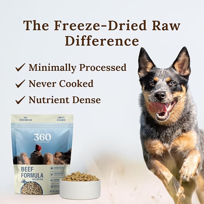 360 Pet Nutrition Freeze-Dried Raw Dog Food – Beef Recipe with Liver & Organs, High Protein with Omega-3s, Fruits, Veggies & Superfoods, Grain-Free, No Filler 2 x 48 oz – Made in USA
