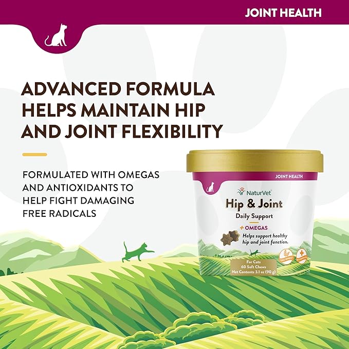 NaturVet – Hip & Joint for Cats Plus Omegas – 60 Soft Chews – Help Supports Healthy Hip & Joint Function – Enhanced with Antioxidants, Omega-3 & 6 Fatty Acids – 30 Day Supply