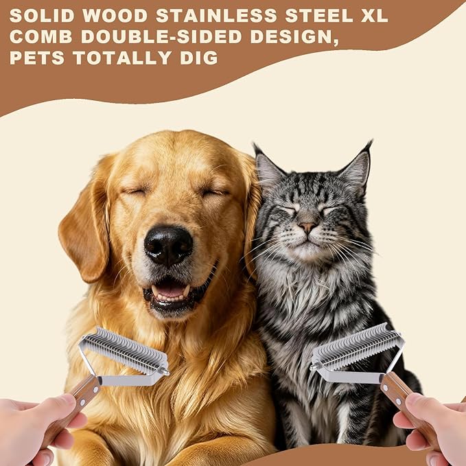 Medium single-sided Pet Hair Removal Comb | High Efficiency Cat Brush& Dog Grooming Tool | Undercoat Rake & Dematting Comb for Long Haired Dogs & Indoor Cats | Slicker Brush for Shedding & Carpet Rake