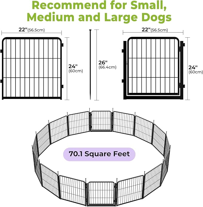 SunsGrove Dog Playpen Outdoor, Heavy Duty 24 Inch 16 Panels Dog Playpen for Small and Puppy Dogs, Free and Safe Play Dog Fence Indoor, Black