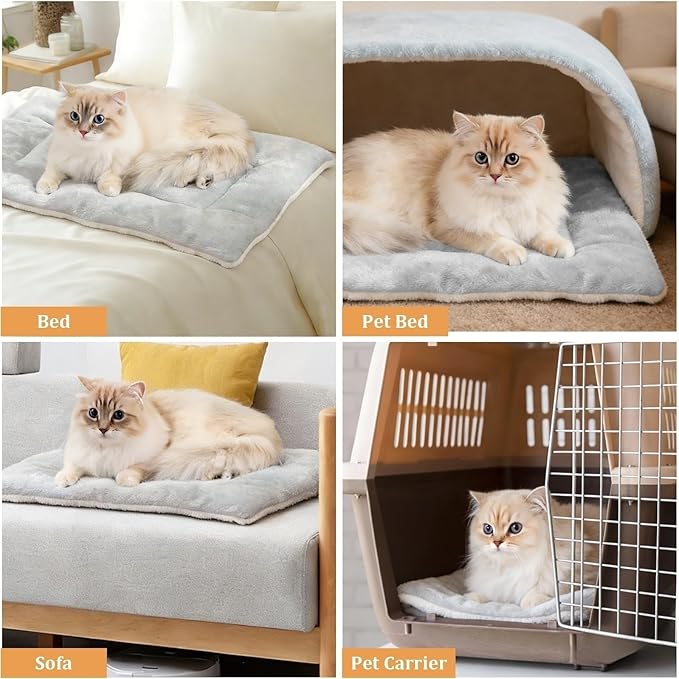 2 Pack Large Cat Bed Mat - 18"x24"(45x60cm) Extra Thick 5cm Soft Self Warming Pet Pad, Reversible Washable Cat Sleeping Mat for Indoor Outdoor Cats Kittens Small Dogs, Thermal Pet Bed Cushion Grey