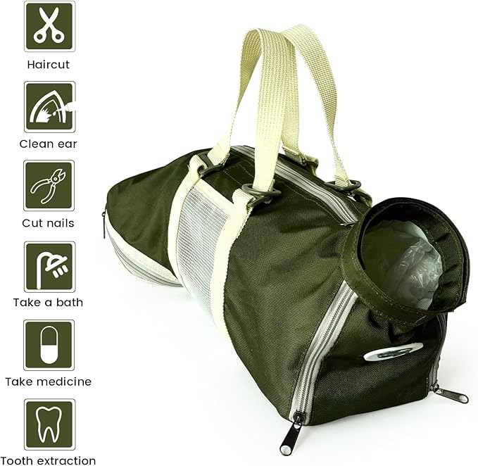 Cinf Cat Nail Clipping Cleaning Grooming Restraint Bag （Free Muzzle） No Scratching Biting for Bathing Nail Trimming Injecting Examining((Moss Green,M)
