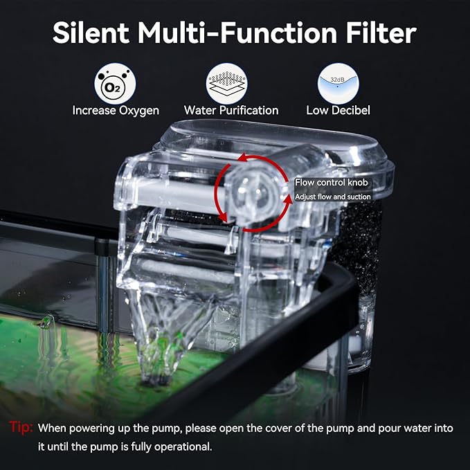 1.8 Gallon Beta Fish Tank Aquariums Kits - Clear Small Fish Bowl Starter Kit with LED Light, Water Filter Pump, Hydroponic Basket - Beginner's Gift for Guppy Shrimp Goldfish, Rectangular