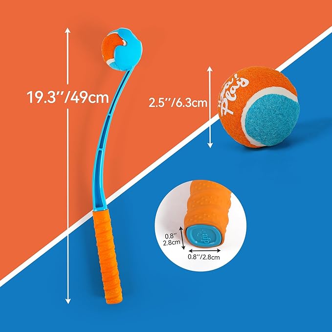 ALL FOR PAWS 19.3“ Dog Ball Launcher, Balls Thrower with Ergonomic Handle, Dog Fetch Toy with Medium Ball(2.5"), for Dogs 20-60 Pounds