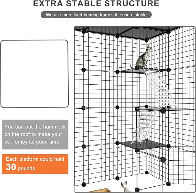 Cat Large Enclosure - DIY Catio Ideal for 1-3 Cats, Indoor & Outdoor, Detachable Metal Wire Kennel, 2x3x4 Exercise Place