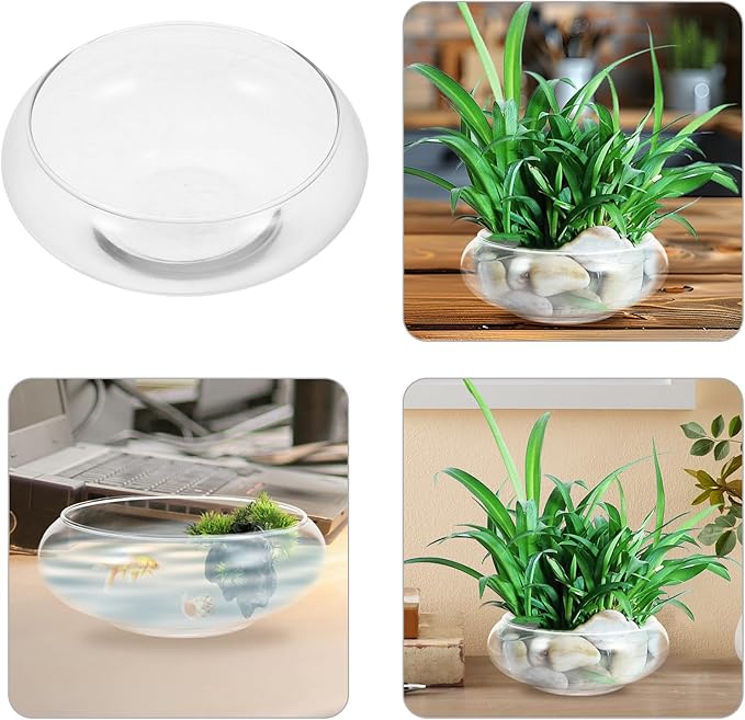 VOSAREA Glass Vase Bowl Glass Fish Bowl Hydroponic Planter Floral Container Clear Bubble Bowl Fish Bowl Aquatic Plant Pot Daffodil Pot for Wedding Event Home Decor (5.89 X5.89X2.36in)