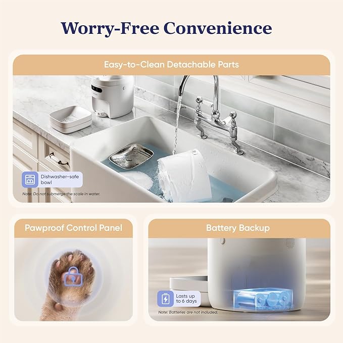 Automatic Cat Feeder, WiFi Smart Scale Tracks Pet's Food Intake, App Control, 3.6L Timed Food Dispenser for Cats and Dogs, Up to 10 Meals Per Day, Stainless Steel Bowl, Dual Power Supply