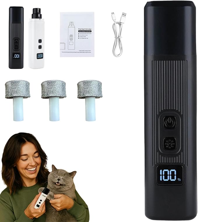 Cat Nail, Nail Trimmer, Dog Nail Grinder, Safe Cut Cat Nail Trimmer, Two Adjustable with 360° Grinding Settings, for All Cats ＆Dogs (Black)