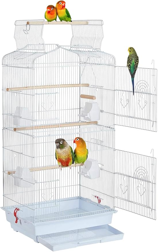 Open Top Canary Parakeet Cockatiel Lovebird Finch Bird Cage with Breeding Doors