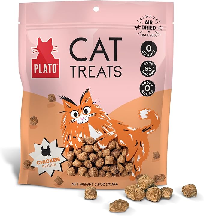 Plato Pet Treats Cat Treats - Single Ingredient, Healthy Chicken Treats for Indoor Cats - Air Dried - 2.5 oz