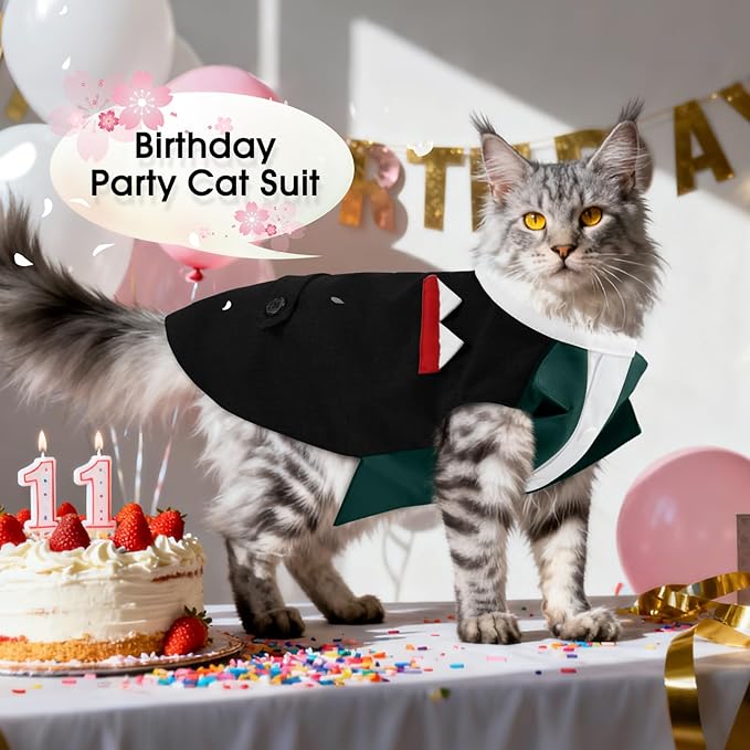 DENTRUN Cat Tuxedo Outfit Formal Suit with Shirt, Fancy Pet Tuxedo Vest for Hairless & Furry Cats, Kitten Wedding Attire Birthday Party Costume Clothes for Cats Only, XS-XXL