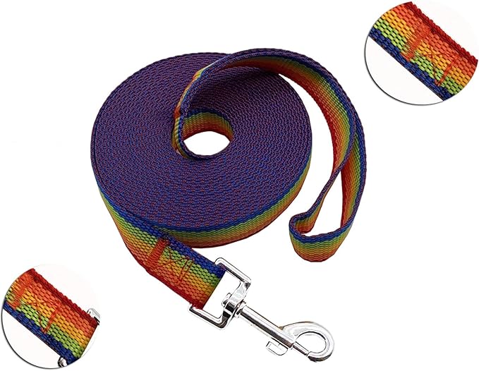 Nylon Training Dog Leash for Small Medium Large Dogs, 15ft 20ft 30ft 50ft Long Leash Dog/Puppy Lead for Obedience Recall Training, Camping (1" x 20ft, Rainbow)