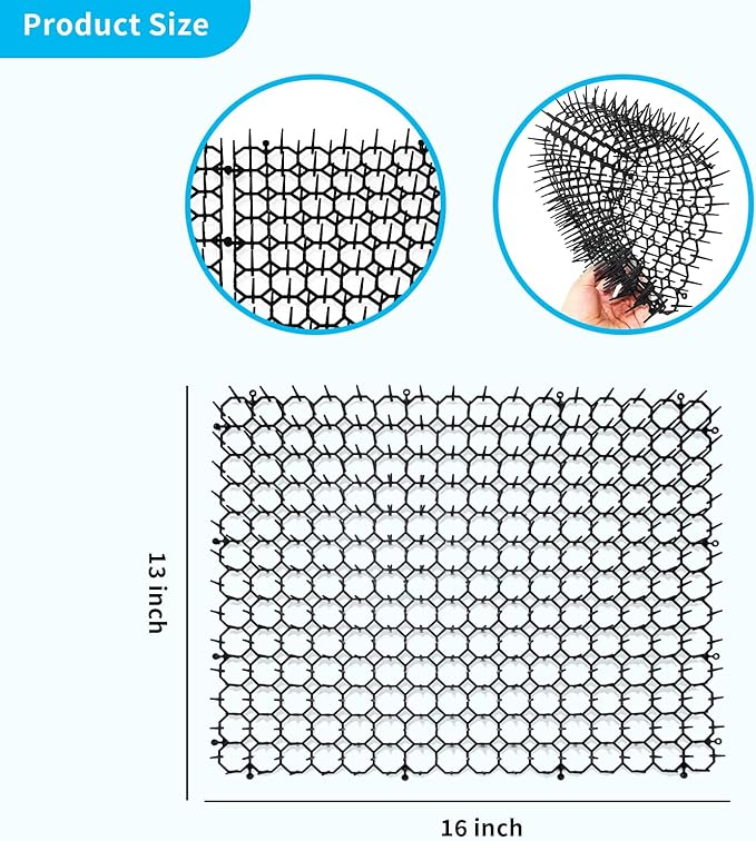 16 x 13 Inch Cat Scat Mat with Spikes, Deterrent Mat for Cats and Dogs Digging Stopper Repellent Spike Mat, 8 Pack