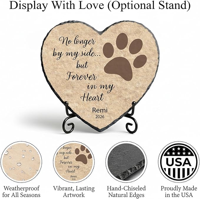 Personalized Dog Memorial Stone, No Longer by My Side Heart Plaque, Pet Loss Gift for Dogs Headstone (S-009)