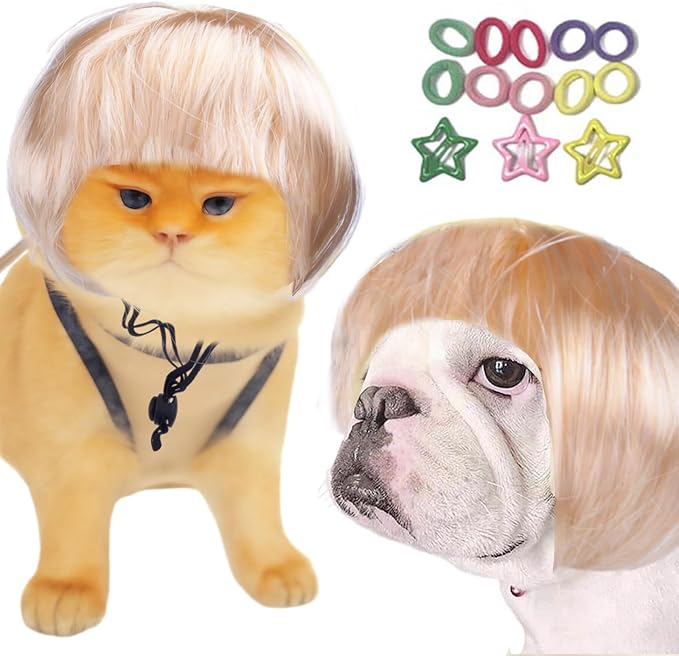 Funny Pet Wig – DIY Haircut & Adjustable Fit – Cat & Dog Costume for Halloween, Party, Photo Shoots – 3D Natural Look – Fits 5kg-50kg Pets