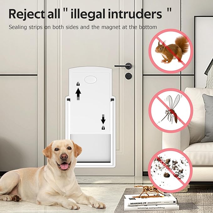 [MAVRICTECH] Cat Door for Door - Cat Door for Exterior & Interior Doors, Steel Frame, Magnetic Double Flaps, 2 Sliding Locks, Weather-Resistant, Fits Cats Up to 15LBS, White