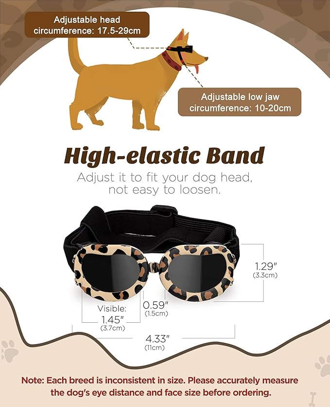 Lewondr Small Breed Dog Goggles with UV Protection, Adjustable Strap, Windproof & Anti-Fog