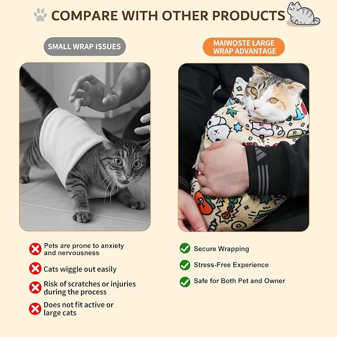 27.6" Extra Large Cat Grooming Wrap – Anti-Escape Cat Wrap for Cutting Nails, Brushing & Medication – Soft, Comfortable, Reusable, Self-Adhering, Holds Cats Up to 15lbs (Soccer Time)