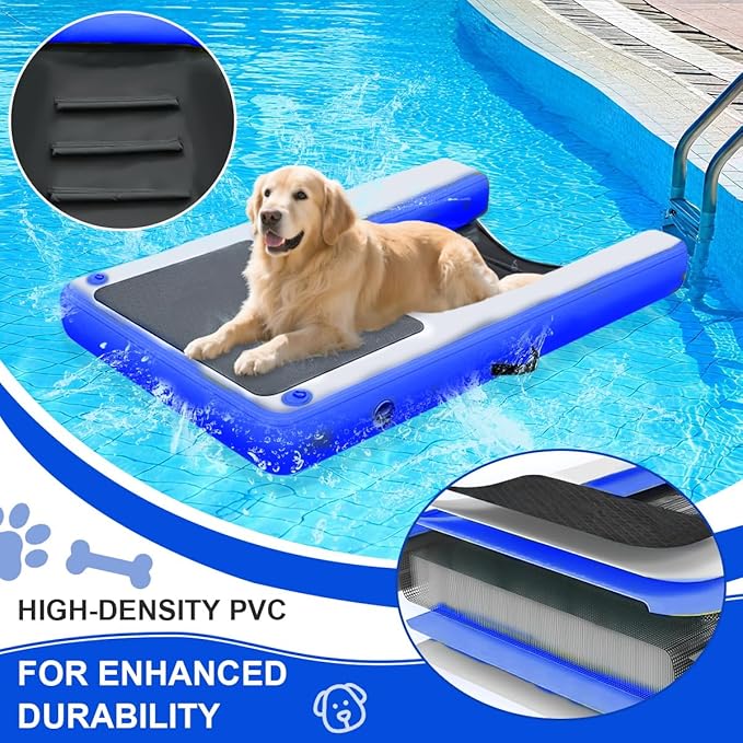 Inflatable Dog Boat Ramp, Non-Slip EVA Dog Float Floating Ramp Ladder for Pools Boats Docks, Safe & Easy Water Access for Large Dogs, Blue
