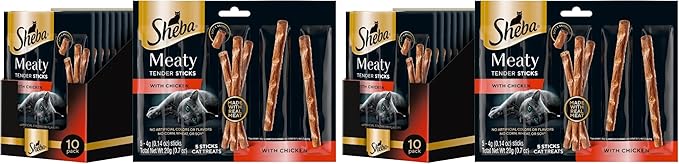 Sheba Meaty Tender Sticks Chicken Cat Treats,Chicken Flavor,Cat Snacks,0.14 oz.,(100 Sticks Total),5 Count (Pack of 20)