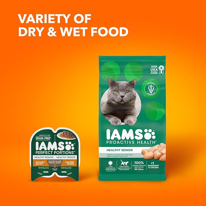 IAMS Proactive Health Senior Dry Cat Food, Cat Food Dry Chicken Recipe, Real Chicken in Every Bite, 7 lb. Bag