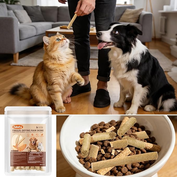 Freezed Dried Cat Teething Sticks, Cat Chew Stick for Dental Care, Salmon Flavour Cats Treats, Feline Teeth Cleaning Snacks