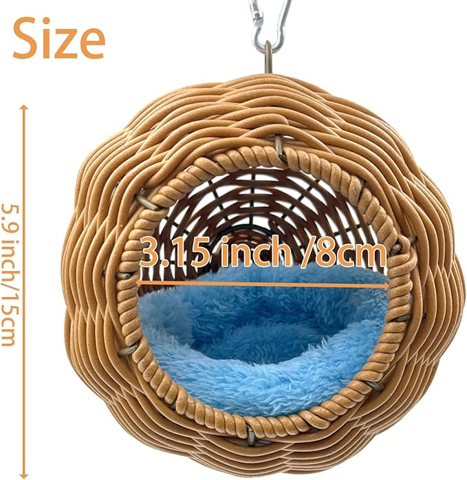 Rattan Bird Nest for Cage，Hanging Parrot Breeding Nesting House Washable Soft Lay Warm Sleep Hut Bird Cage Accessories for Cockatiels Budgerigars Finches Canaries (Circular Opening)