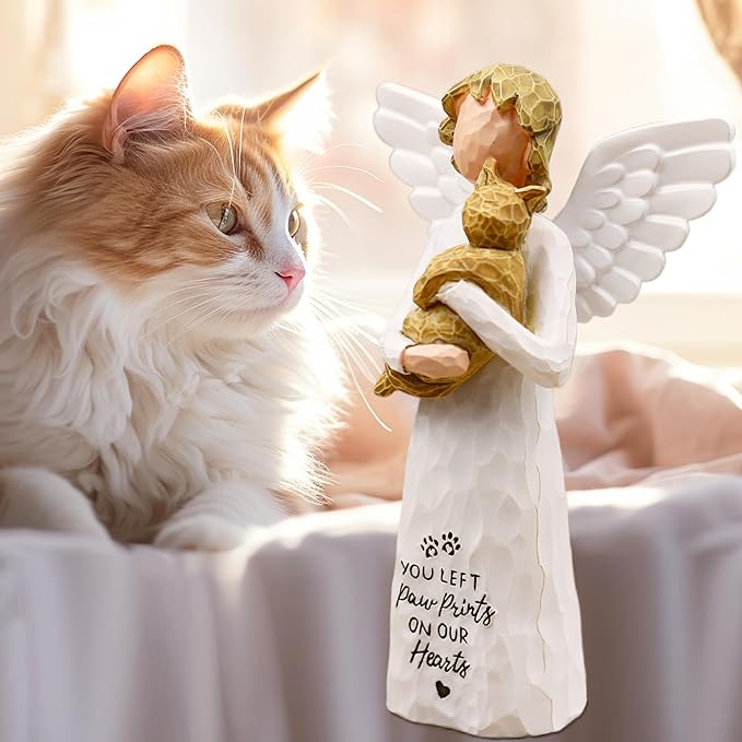 BORLESTA Cat Memorial Gifts, Pet Loss Sympathy Gift, Cat Gifts for Women, Pet Memorial Cats Remembrance Gift, in Memory of Cats Statue Hand-Painted Figurines (Brown)