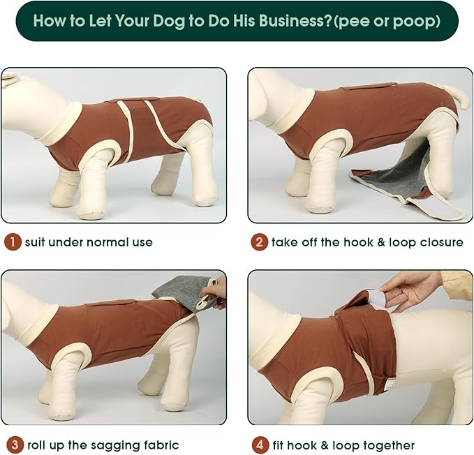 Kuoser Dog Recovery Suit, Soft & Breathable Fabric, Anti Licking, Cone Alternative, Brown, XX-Large (70+ LB)