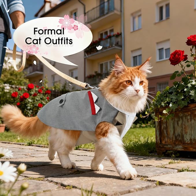 DENTRUN Cat Tuxedo Outfit Formal Suit with Shirt, Fancy Pet Tuxedo Vest for Hairless & Furry Cats, Kitten Wedding Attire Birthday Party Costume Clothes for Cats Only, XS-XXL