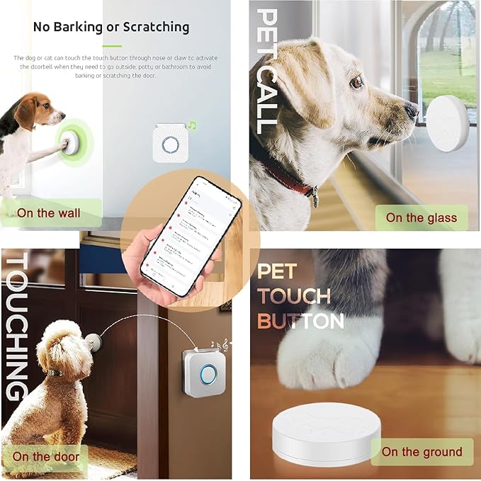 EverNary Dog Door Bell for Potty Training to Go Outside, WiFi Doggie Door Bell, Wireless Doggy Doorbell with Phone App,Waterproof Touch Button with Large Activate Range (1 WiFi Receiver 1 Button)