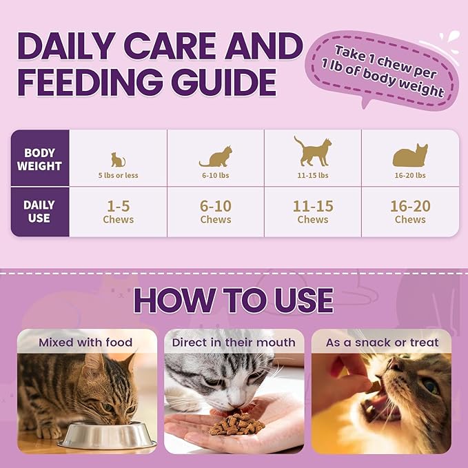Cat Multivitamin with Fish Oil, 10 in 1 Taurine for Cats Vitamins Treats - 500 Crunchy & Creamy Chews Supports Energy, Bone, Joint, Skin & Coat Health - with Omega 3s, Biotin for All Breeds & Ages