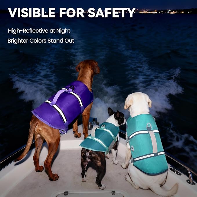 VIVAGLORY Rip Stop Dog Life Vest, Swimming Vest with Handle, Buoyancy for Doggy Puppy, Dog Life Jacket for Swimming & Boating, XXS, Turquoise