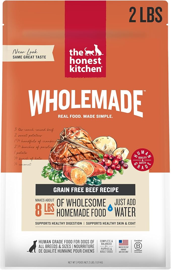 The Honest Kitchen Human Grade Wholemade™ Dehydrated Dog Food, Grain Free Beef Dog Food, 2 lb Bag