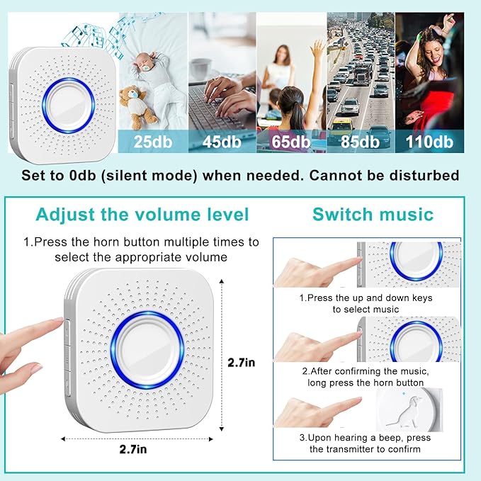 Dog Door Bell for Potty Training, Smart Wireless Doggie Doorbell to Go Outside, 1000 Feet Long Range with IP65 Waterproof Touch Button, 20 Melodies & Adjustable Volume (2 Button)