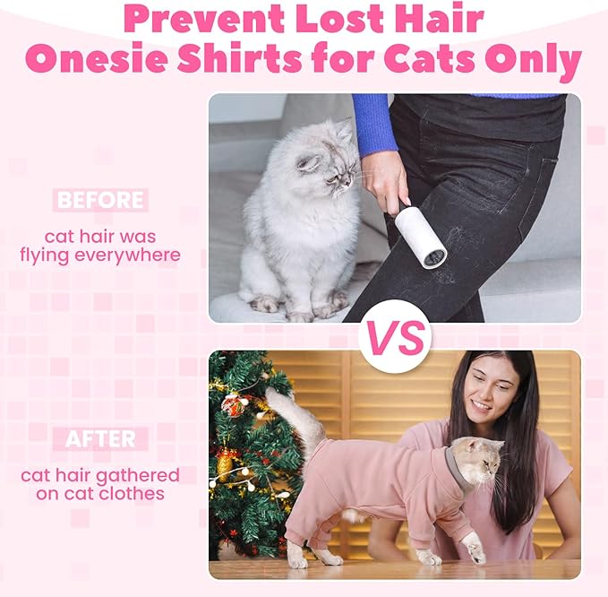 Cat Hair Sticky Onesie, Prevent Hair Loss Cat Pajamas, Long Sleeves Anti-Licking & Skin Disease Recovery Suit for Cats, Sphynx Clothes Costumes Outfits for Pet