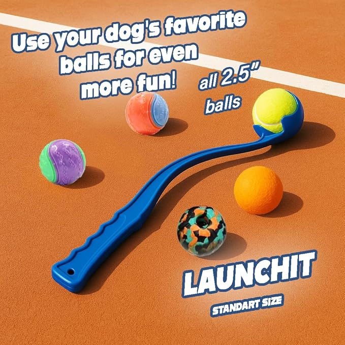 Dog Ball Thrower Launcher, Tennis Ball Launcher, for Small Large Dogs Compact Design 13.8" Stick with Medium 2.5" Red